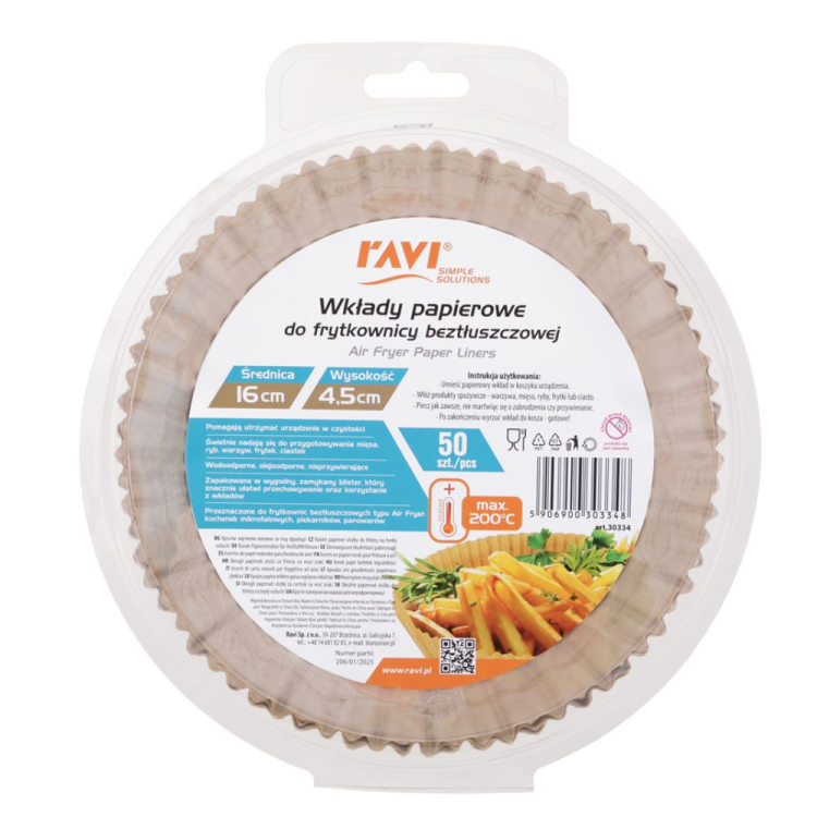 Wkłady do frytkownicy beztłuszczowej okrągłe 16cm Air Fryer RAVI